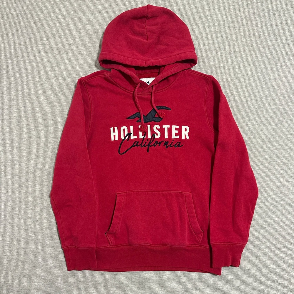 Hollister California Mens Small Red Pullover Hoodie Embroidered Logo 322F2317